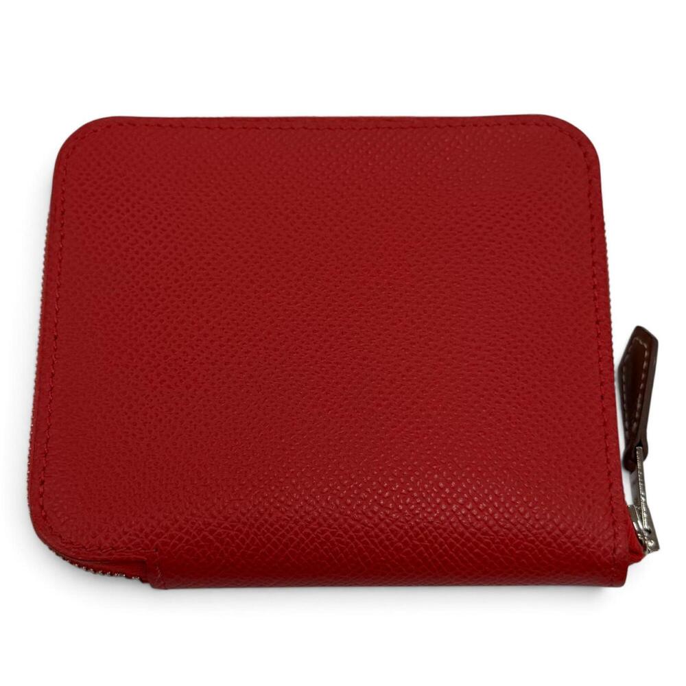 HERMES Azap Compact Silk In Veau Epsom Rouge Ladue Blue Hydra Silver Hardware...